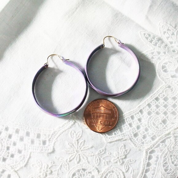 Violet Hoop Earrings, 80s Vintage Deadstock, Enamel Hoops - Picture 7 of 7
